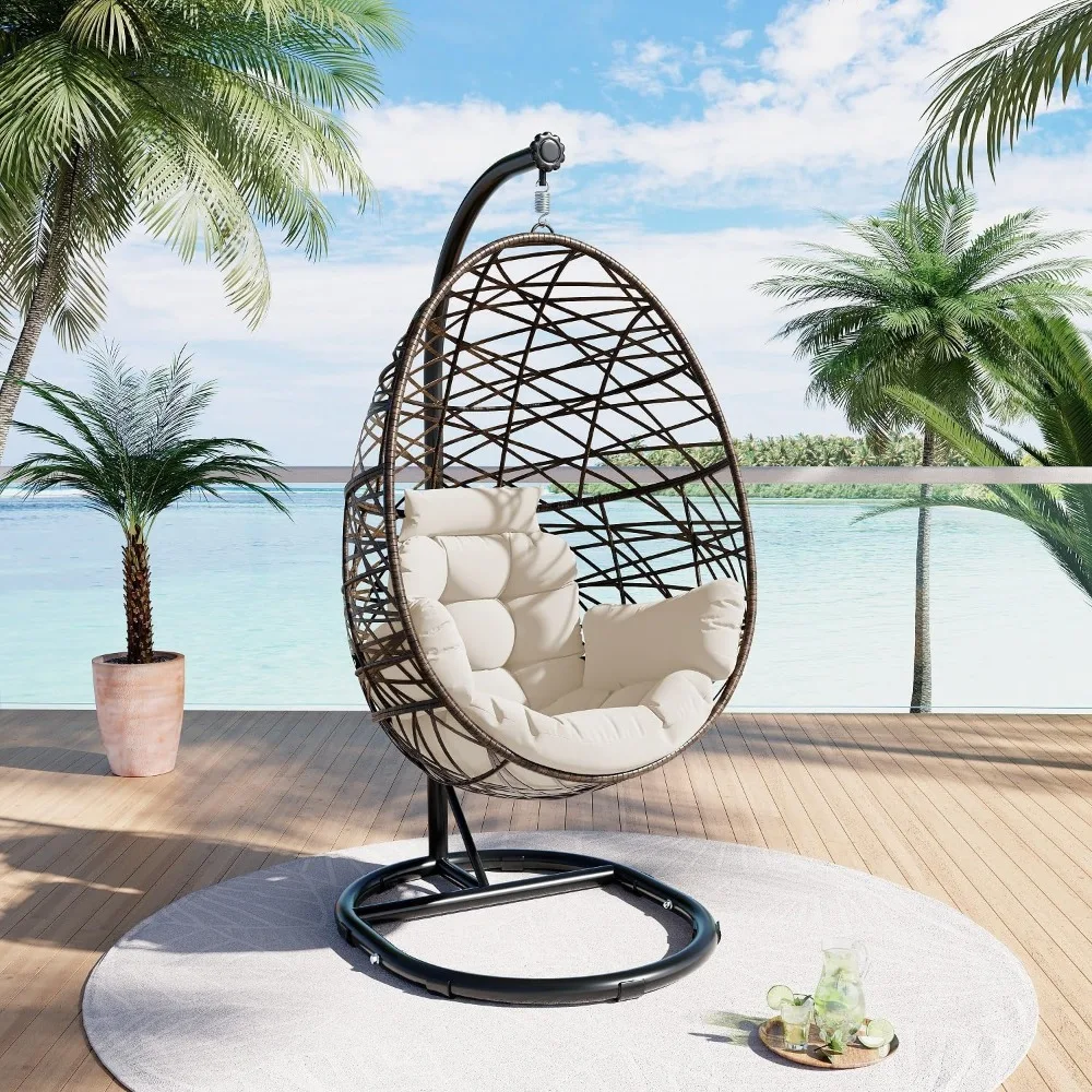 

Outdoor Wicker Tear Drop Hanging Egg Chair Color Cushion Beige