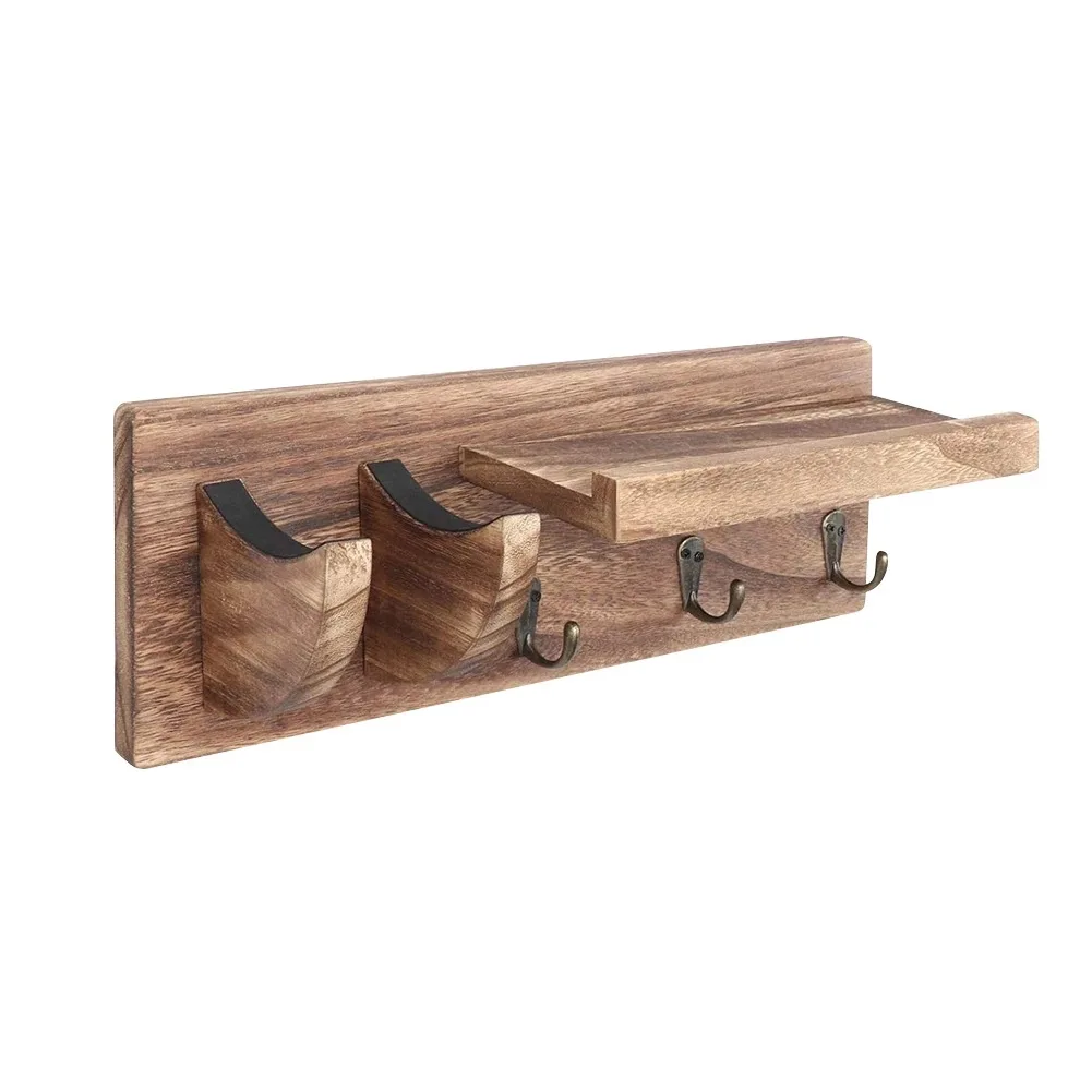 【Ship Within Guitar Wall Hanger Guitar Holder Wall Mount Bracket Hanger Guitar Wood Hanging With Pick Holder And 3 Hooks Carboni