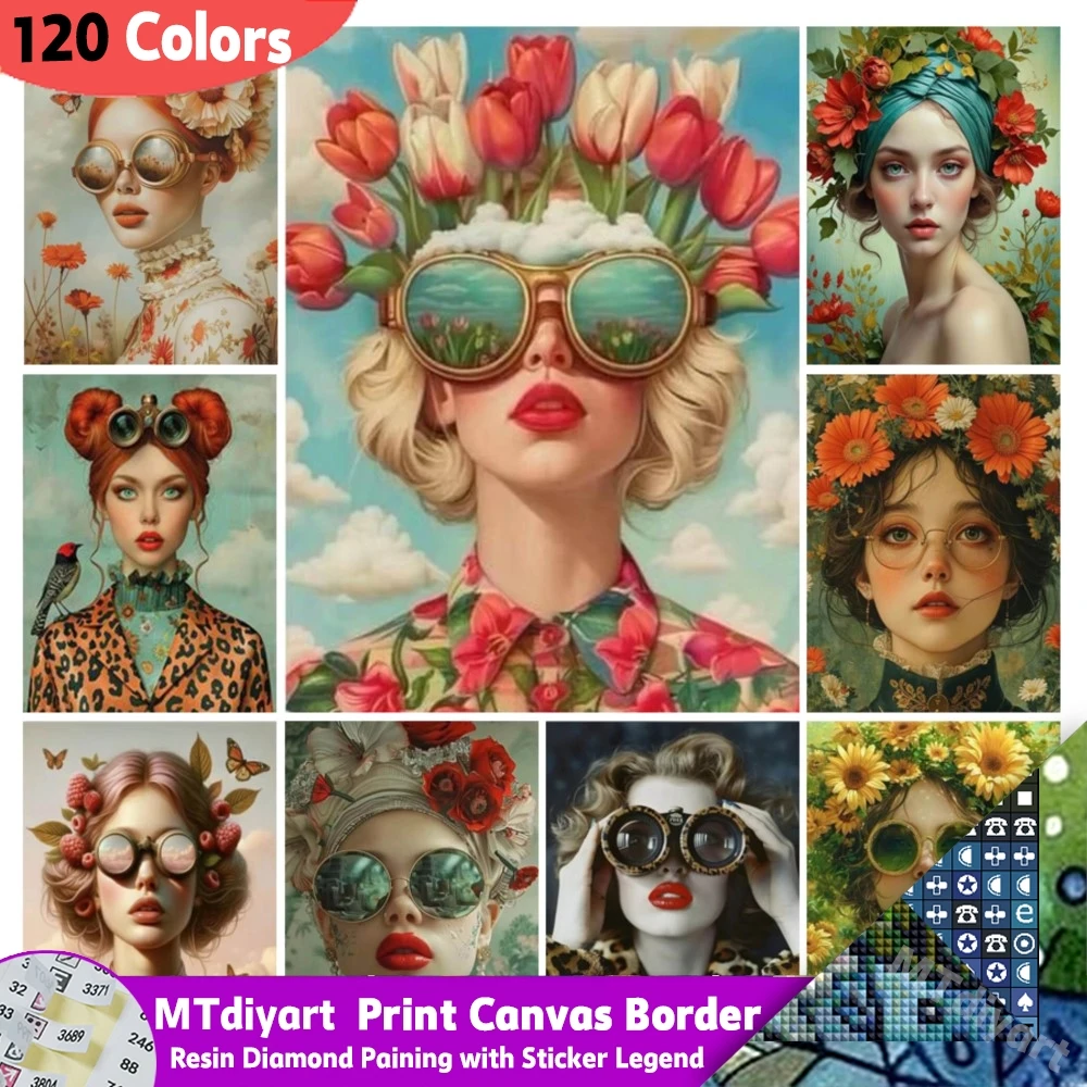 

120 цветов, смола, алмазная живопись своими руками, красивая женщина в очках, цветок с наклейкой, легенда, новая коллекция, художественная мозаичная картина