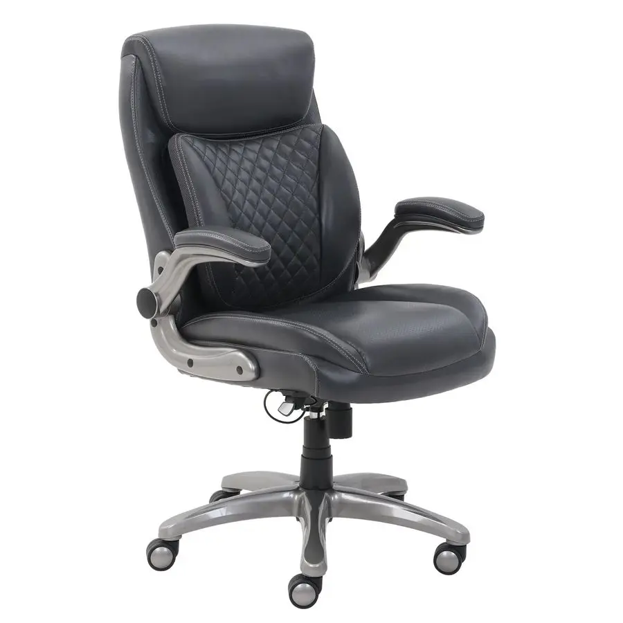

Basics Ergonomic Executive Office Desk Chair with Lumbar Support, Flipup Armrests, Adjustable Height, Grey Leather
