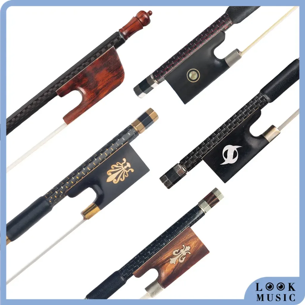 LOOK Top Grade Grip Carbon Fiber 4/4 Violin Bow Well Balance Mongolia Black/White Horse Hair Bow Professional Performance Level