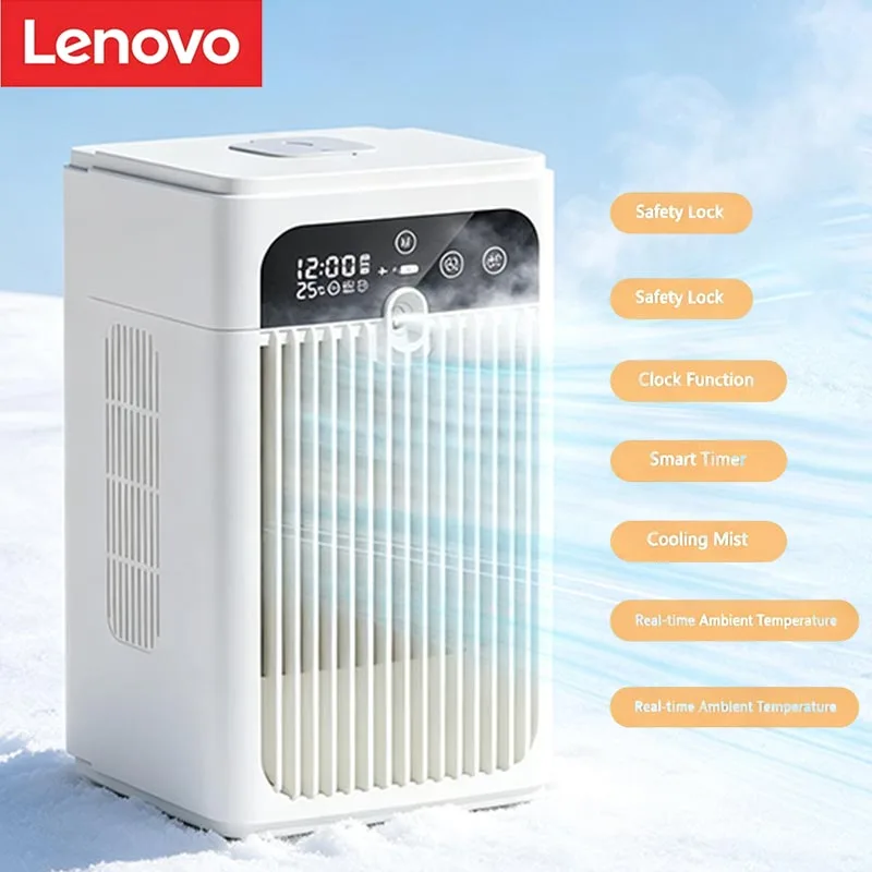 Ventilateur rafraîchisseur d'air portable Lenovo 2026, climatiseur de bureau, ventilateur de brumisation pour chambre, bureau, extérieur, camping