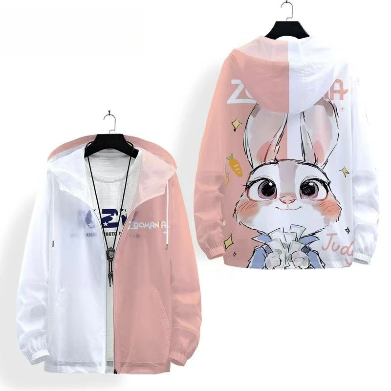 

kpop Men's Summer Thin Sun Protection Jacket from Disney Zootopia, Couple's Style, Judy and Nick Cartoon Print Hooded Cardigan