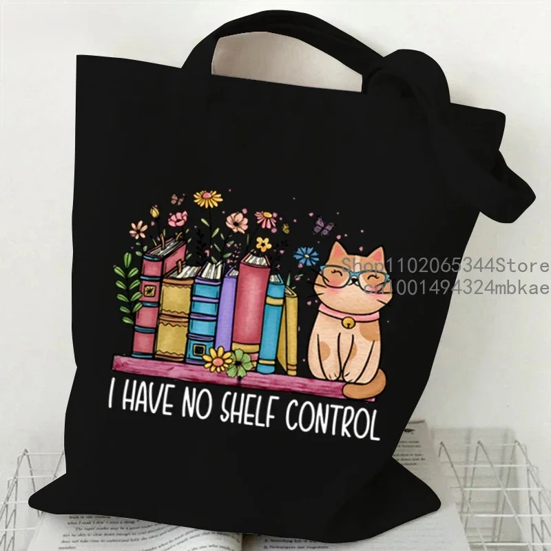 Shoulder Bag Books Owl and Cat Canvas Tote Bag Women Wildflowers Bookworm Lovers Shopping Bag Animal Reading Female Handbags