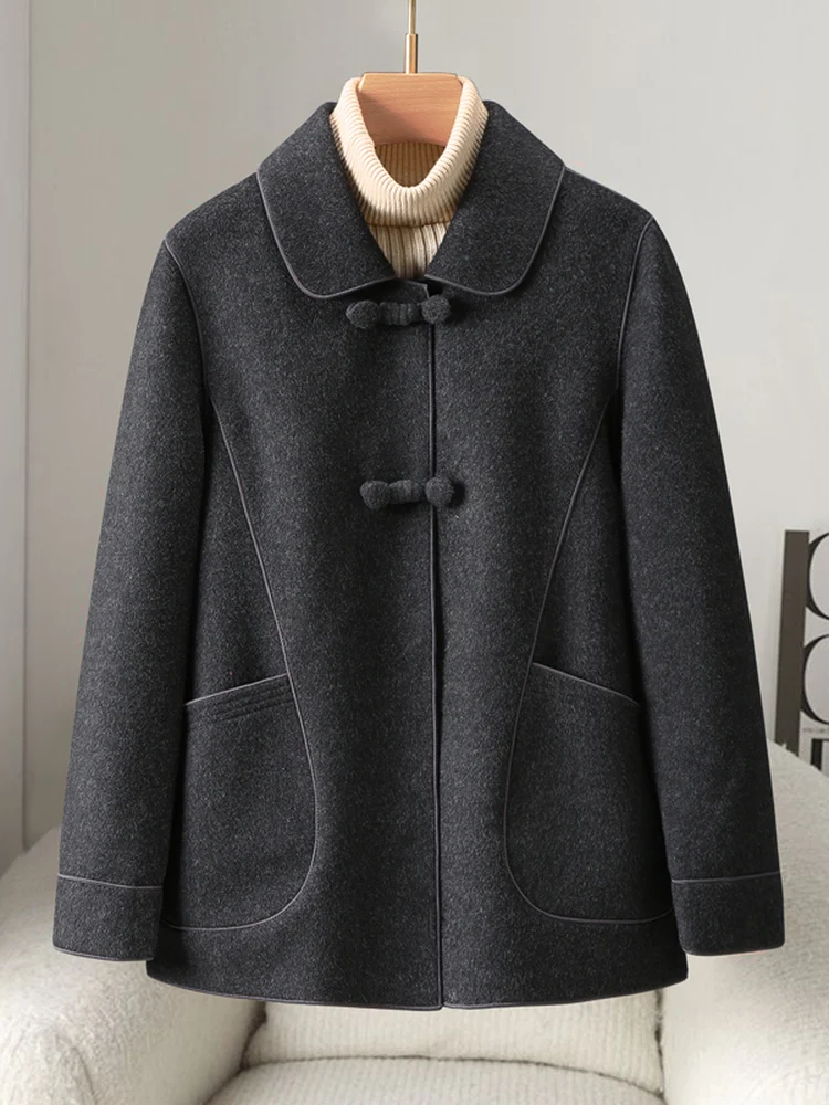 

Double-Faced Woolen ort Coat with Turn-down Collar for Women Spring Autumn Winter Large Size Velvet Jaet Top