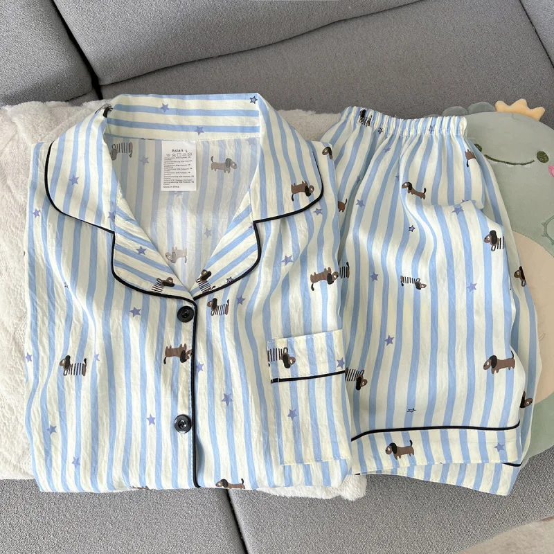 Summer Women's Printed Pajama Set V-neck Top and Shorts 2-piece Set, Casual and Comfortable Home Set, Can be worn externally