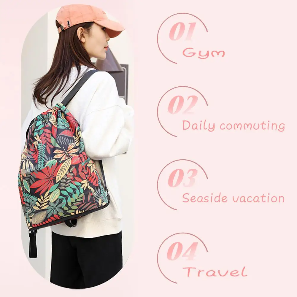 Bolso de viaje multifuncional plegable, mochila portátil con cordón, bolsillo de gran capacidad para mamá