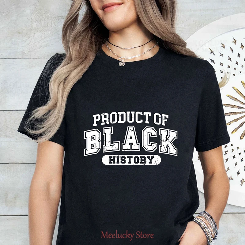 New women's top for 2024, product of black history letter pattern minimalist women's T-shirt, pure cotton fabric comfortable and