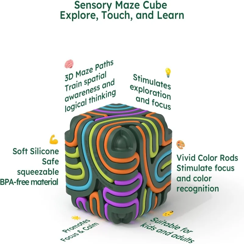 3D Silicone Sensoriale Fidget Cube Silicone Fidget Cube Giocattolo per alleviare lo stress 5 colori Giocattoli sensoriali Controller di gioco Regalo di Natale