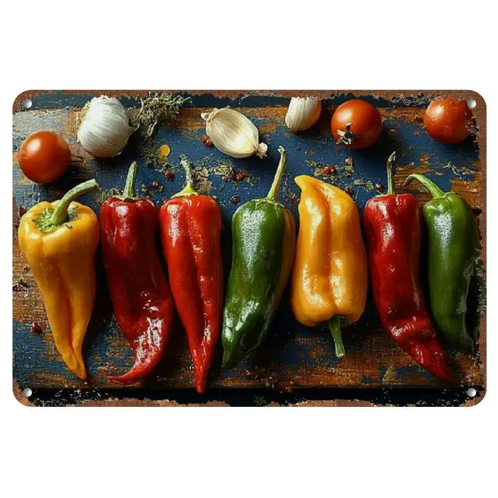 Vintage Chili Pepper Metal Sign, Heat Wave Design, Fun Wall Hanging Decor for Kitchen Restaurant Cafe, Rustic 8x12 Inch