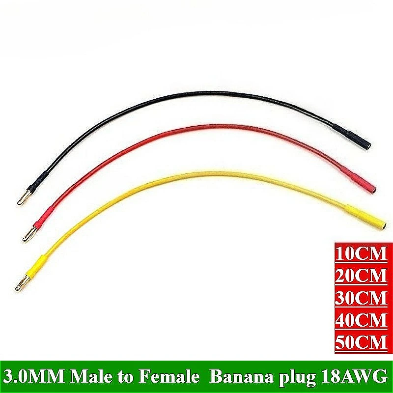 

3.0mm Gold Bullet Connector Banana Plug Extension Cable Male to Female 18AWG 10cm/20/30/40/50cm for RC Car Boat Brushless Motor