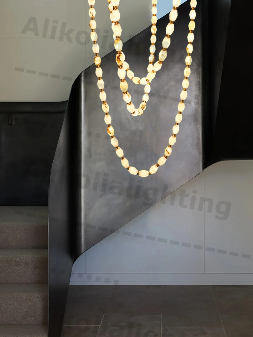 Upgrade Your Home With Our Exquisite10M DIY Marble Strap Dimming LED Chandelier Crafted From Natural Alabaster Dimming Function