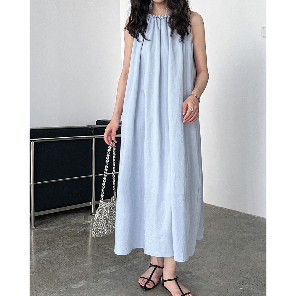 2025 Abito lungo estivo da donna nuovo senza maniche stile ampio elegante abito lungo in cotone Boho abiti