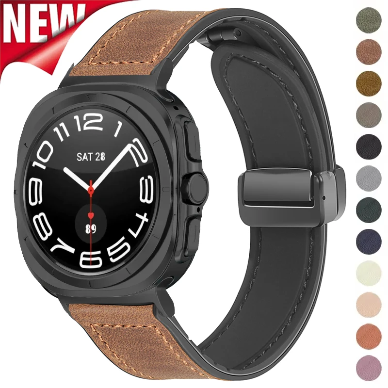 

Leather Band for Samsung Galaxy Watch 7 Ultra 47mm Magnetic Strap Men Silicone Bracelet for Galaxy 7 Ultra 47mm Quick Fit Correa