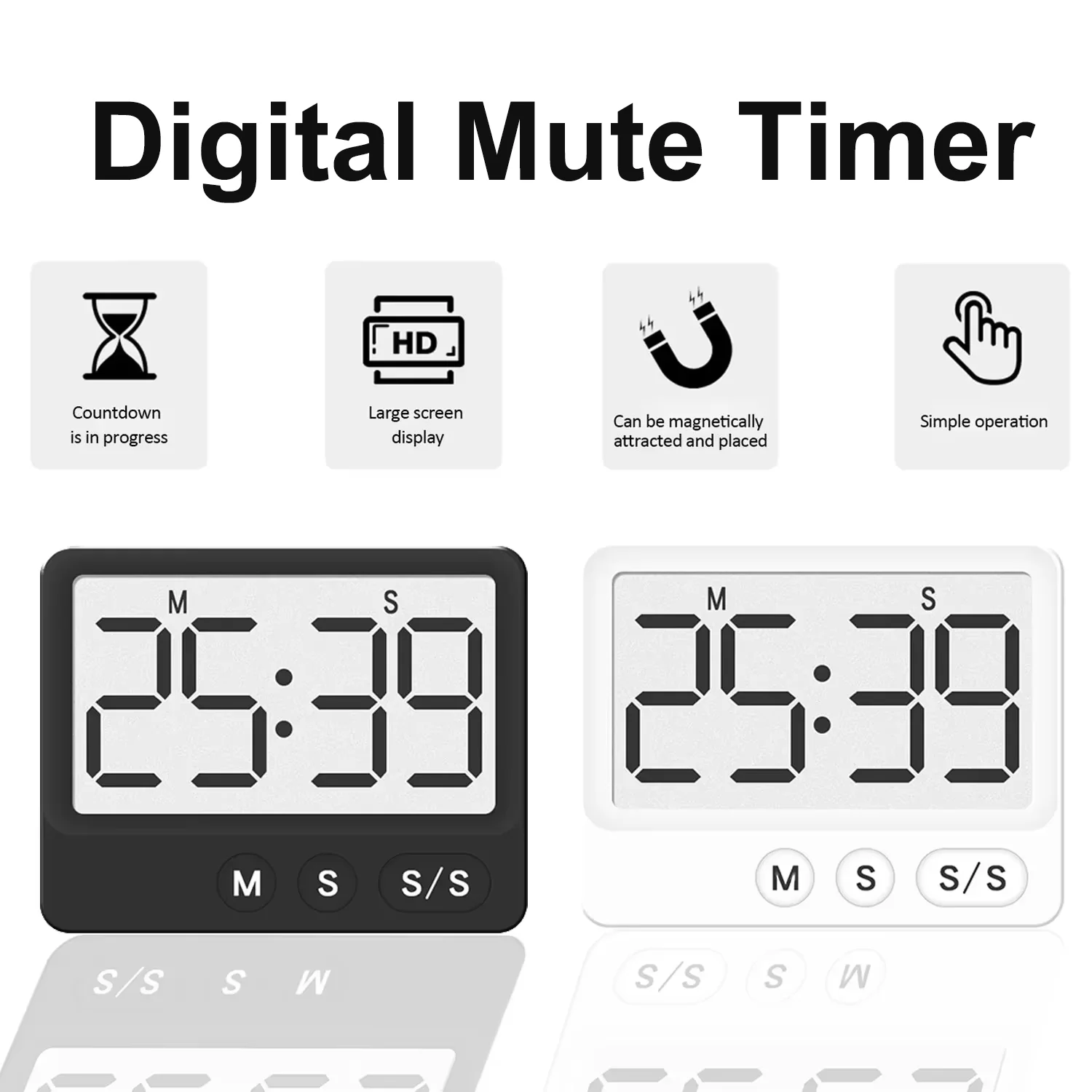 Large Screen Digital Timer Magnetic Suction Countdown Timer LCD Display Timing Clock Student Time Management Mute Desktop Timer