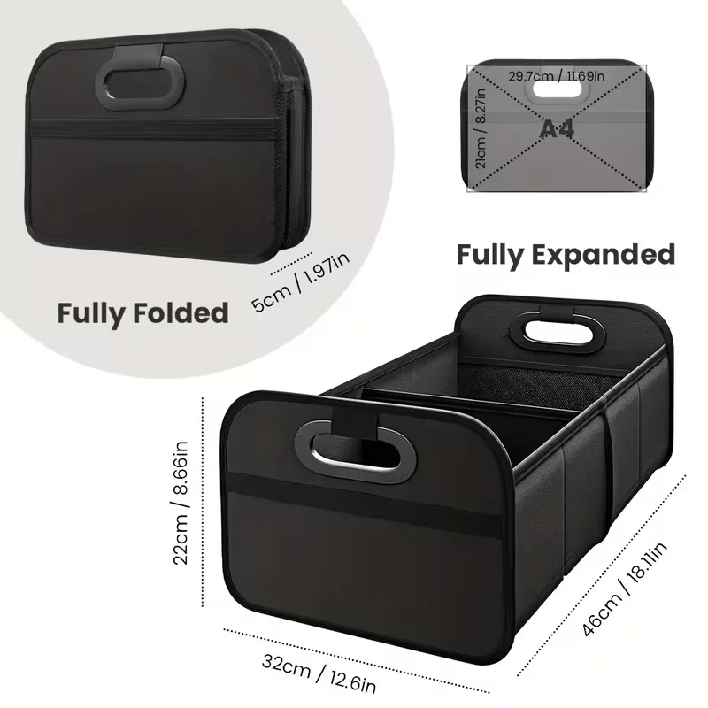 Foldable Portable Car Trunk Storage Box with Side Net Car Truck Trunk Organizer for Space‑Saving Auto Cargo Storage Container
