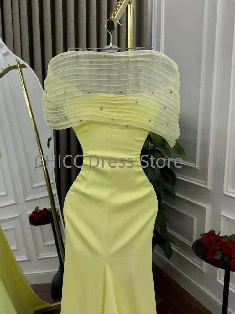 فساتين سهرة صفراء للنساء على شكل قلب حورية البحر بدون أكمام مطرز بالخرز فستان حفلة موسيقية فستان رسمي Fساتين سهر مخصص