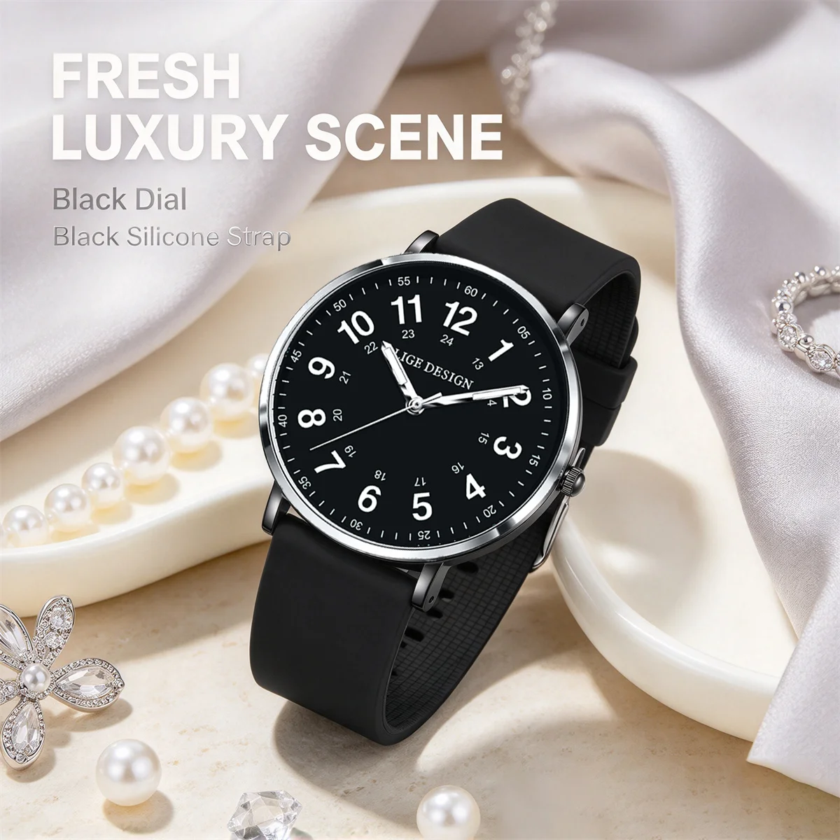LIGE Watch for Women 2026 Elegant Simple Waterproof 12/24 Hours Dial Color Silicone Strap Student Watch Women's Wristwatch Reloj