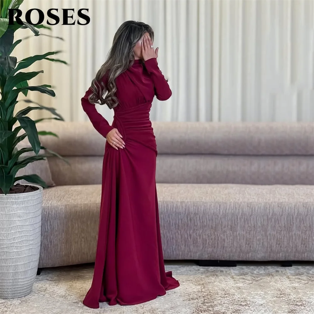 

ROSES Burgundy Mermaid Prom Dress High Neck Celebrity Dress Draped Women's Evening Dresses Braided Waist Formal Gown Customized