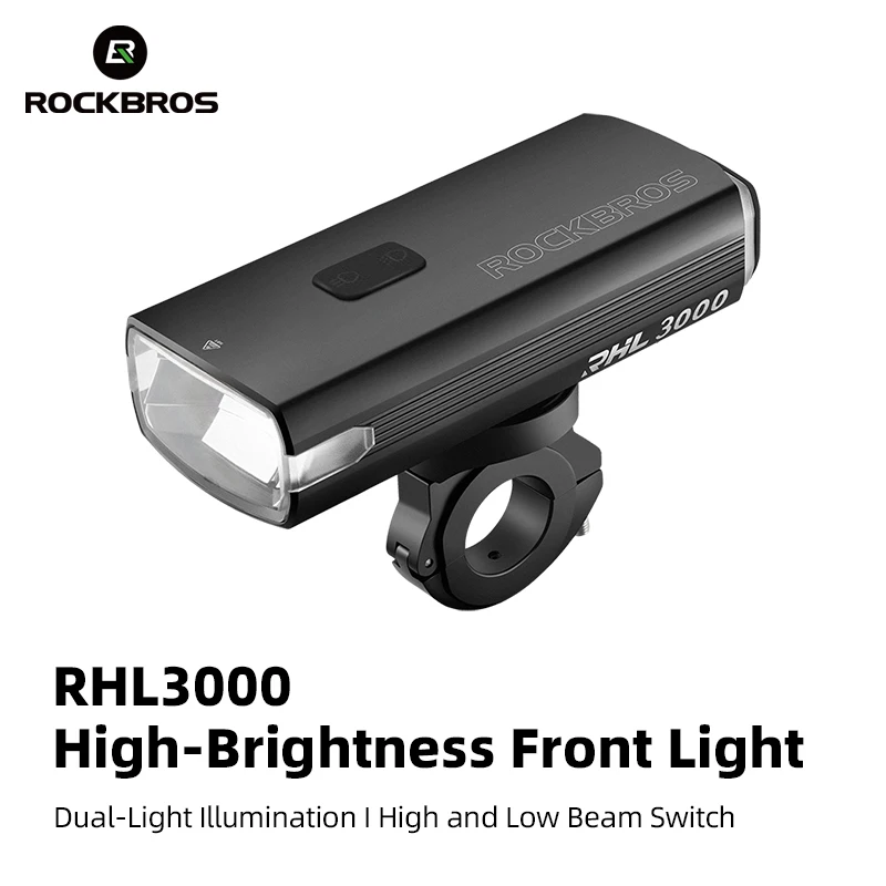 ROCKBROS Cycling Light Type-C Rechargeable 3000LM Bank Lamp Light Bike Front Light 10000mAH Power MTB Road Bicycle Headlights