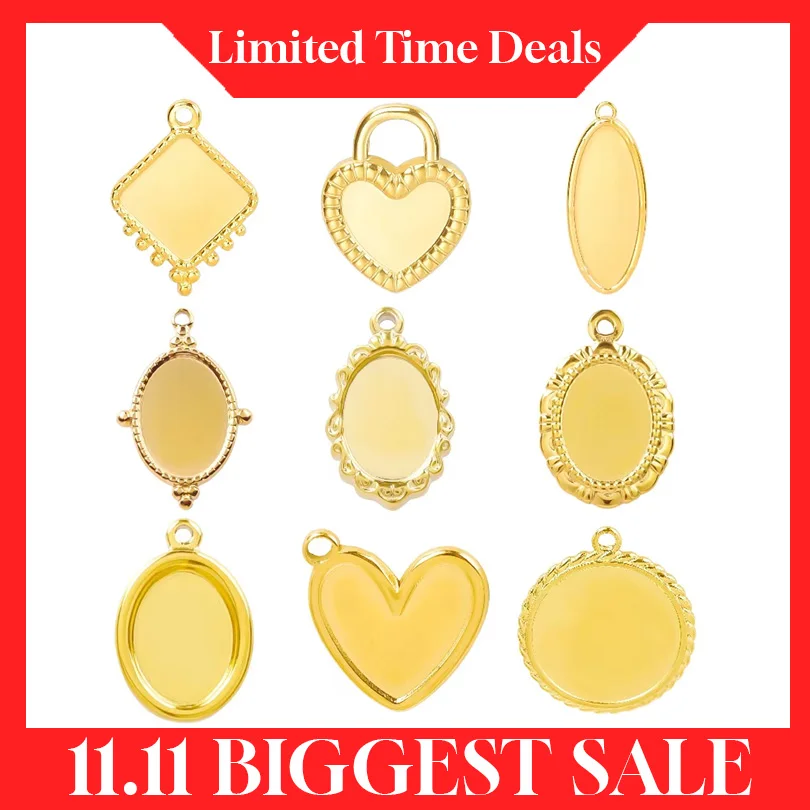 

5pcs/lot Stainless Steel Round Oval Heart Shaped Tray Pendants Base Settings Charms DIY Jewelry Making Supplies Necklace Earring