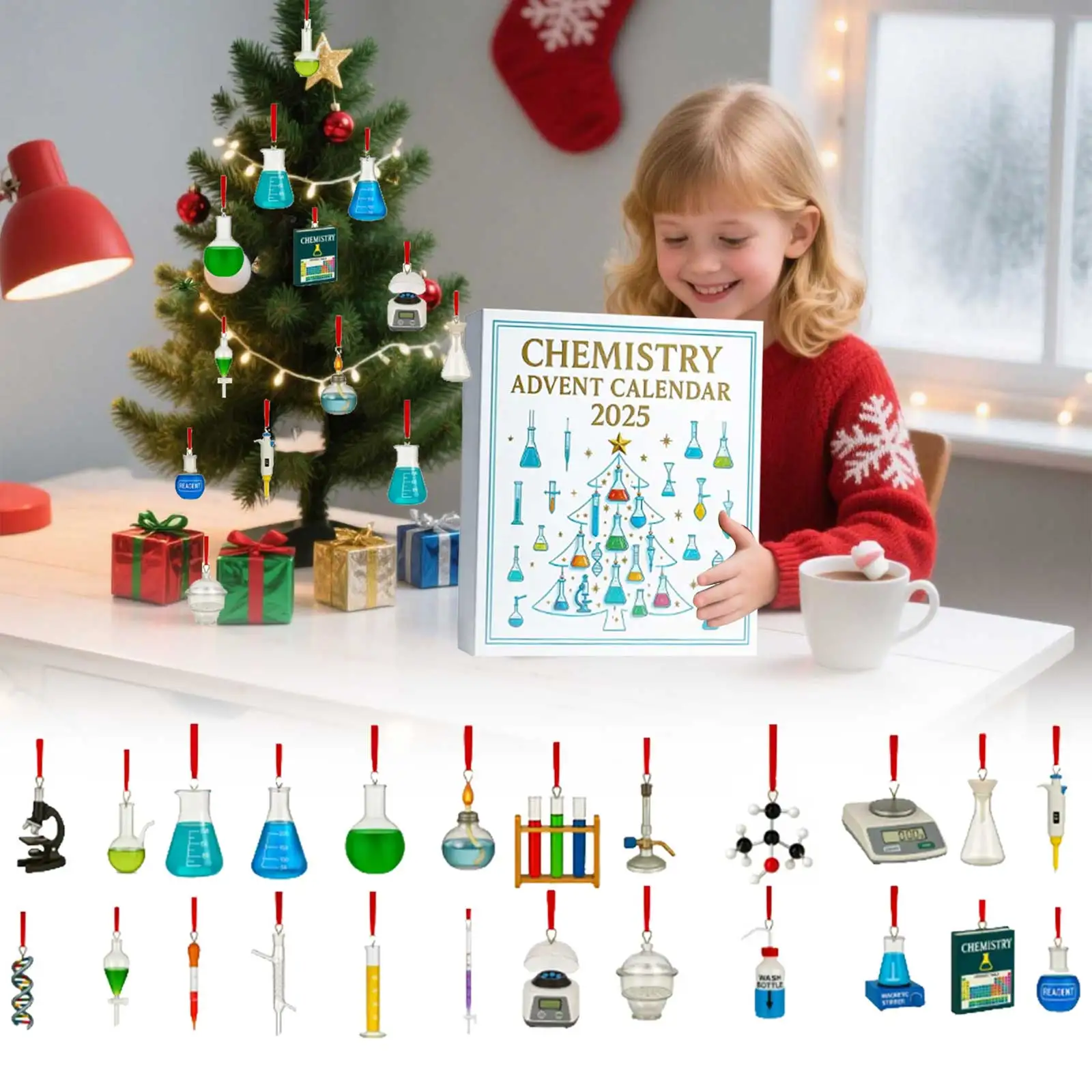 Mini minuterie calendrier de l'avent de chimie 2025 24 jours ornements de chimie calendrier de compte à rebours de noël chemistrys amusants la minuterie