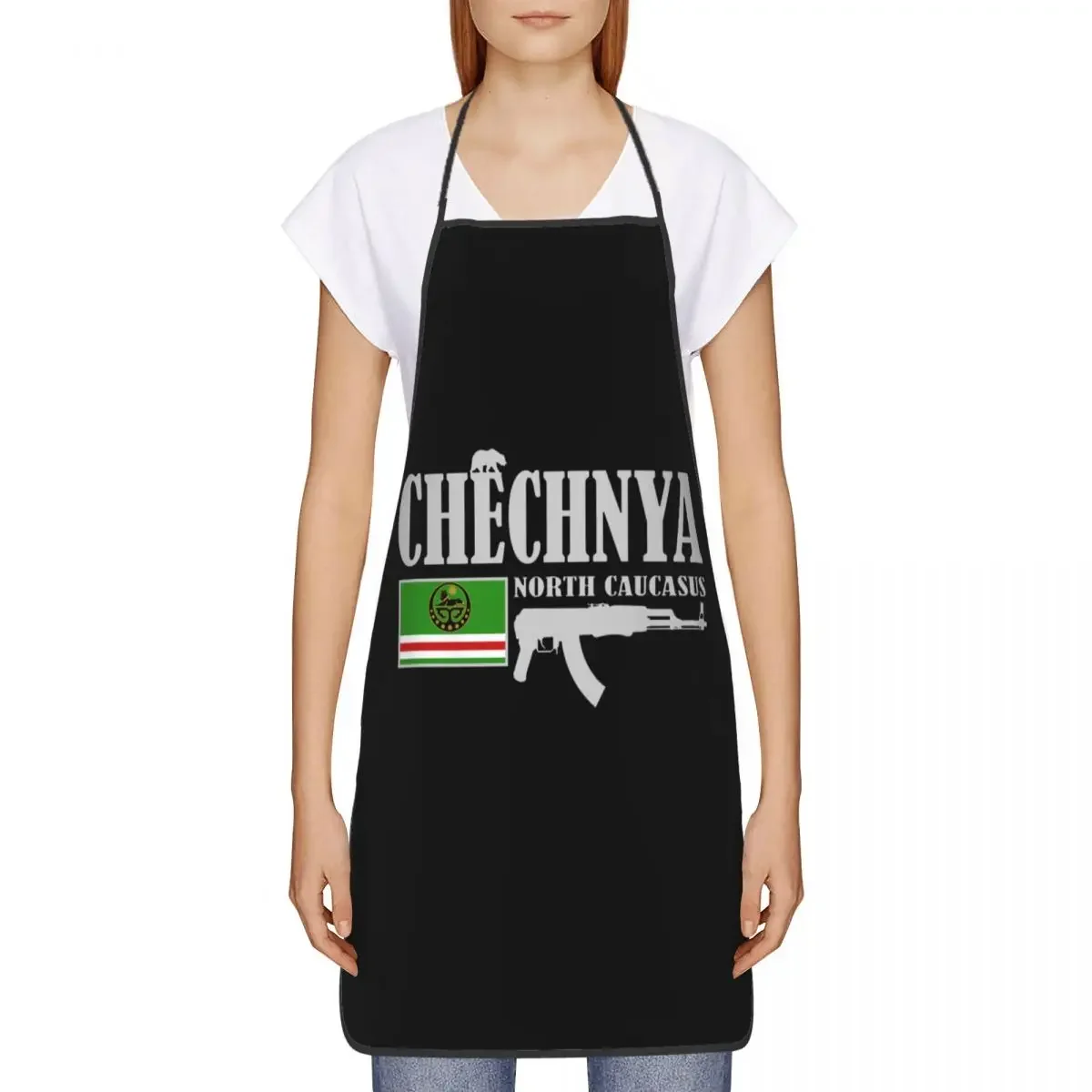 Unisex Chechnya Fighter Kitchen Chef Cooking Baking Apron Women Men Chechen Flag Tablier Cuisine for Painting