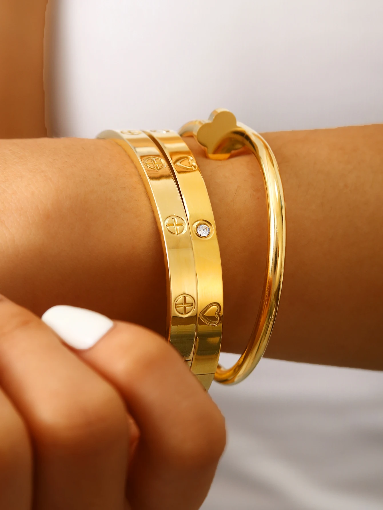 مزاجه المألوف حساسة الفولاذ المقاوم للصدأ أربع أوراق الأظافر على شكل البرسيم، الحب الماس، سوار عبر نمط الإناث #1