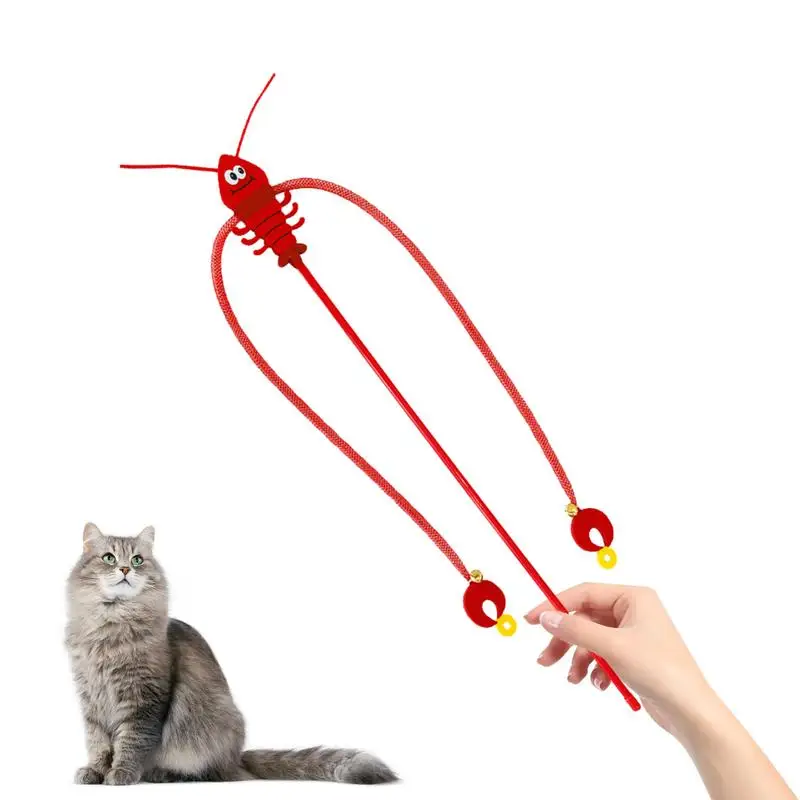 Cat Teaser Toys For Indoor Cats Lobster Design Kitten Wand Toy With Bell Slightly Elastic Extension Rod Kitten Chewing Wand Toy