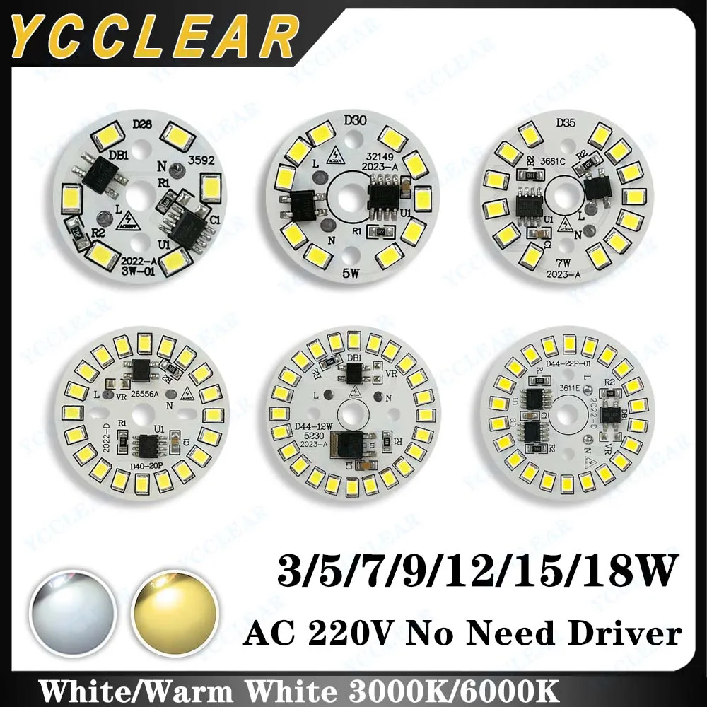 3W 5W 7W 9W 12W 15W 18W AC220V Smart IC Driver LED Lamp Board SMD2835 Chips Aluminum PCB Plate Supper Bright For Bulb Lights