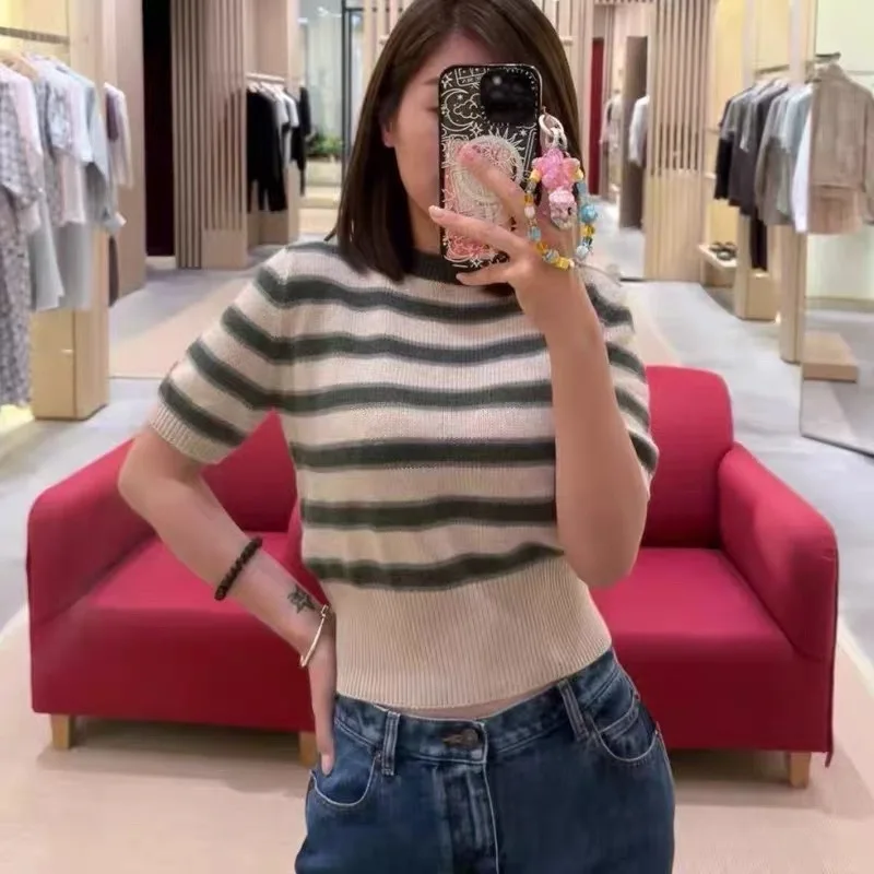 Damski kardigan z dzianiny wełnianej w paski, z długim rękawem, dopasowany, ciepła odzież damska na jesień i zimę, eleganckie topy.