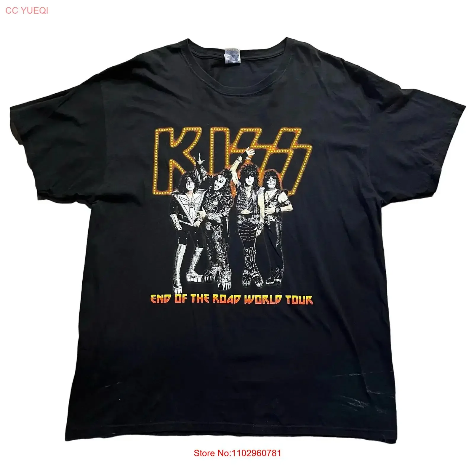 Camiseta Vintage Unisex de la Gira Mundial End Of The Road de Kiss Adult XL, Estilo Casual, Lavada, con Gráficos Urbanos