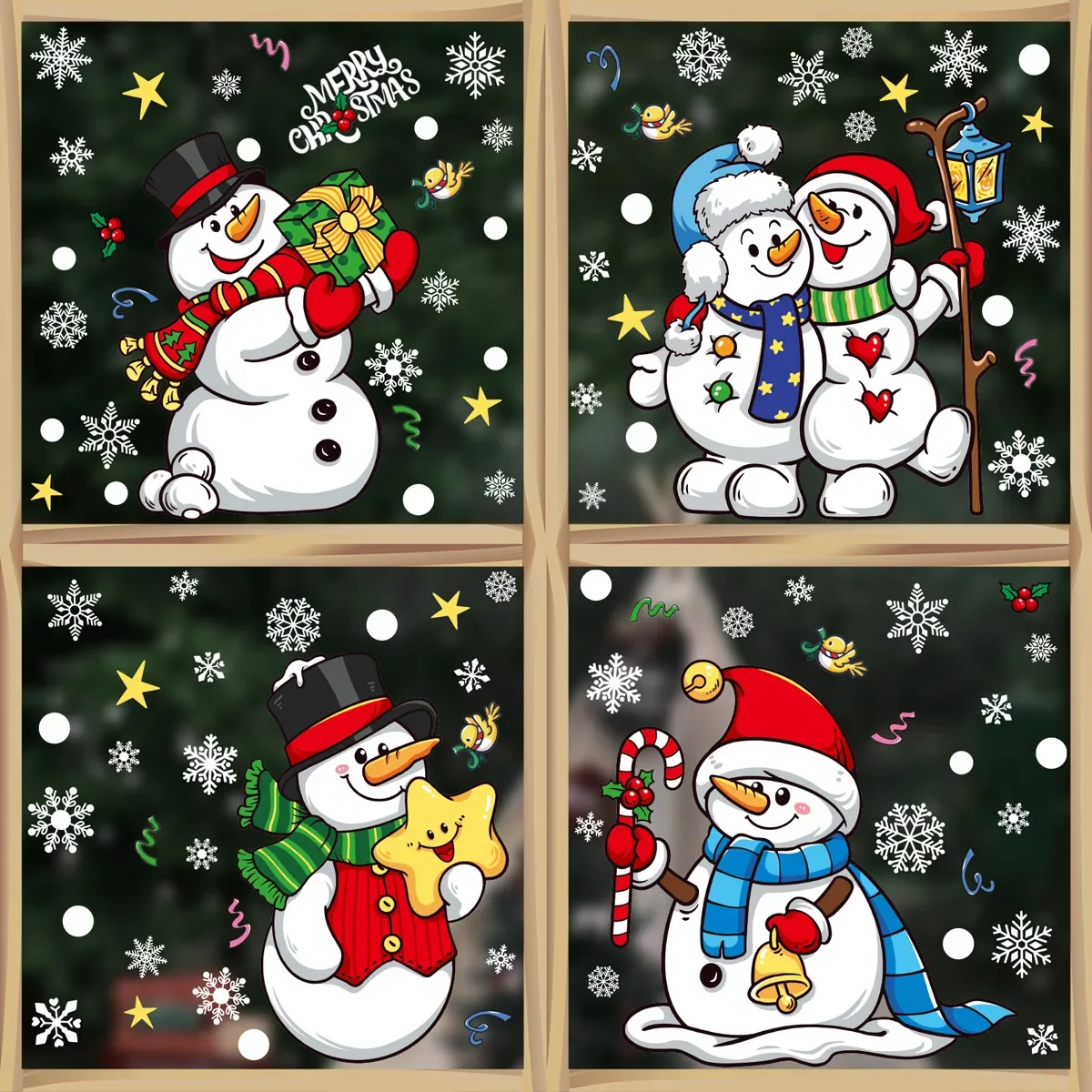 2025 pegatinas decorativas navideñas para ventana de vidrio, muñeco de nieve, copo de nieve, pegatina electrostática para pared, calcomanías de decoración navideña de Feliz Año Nuevo