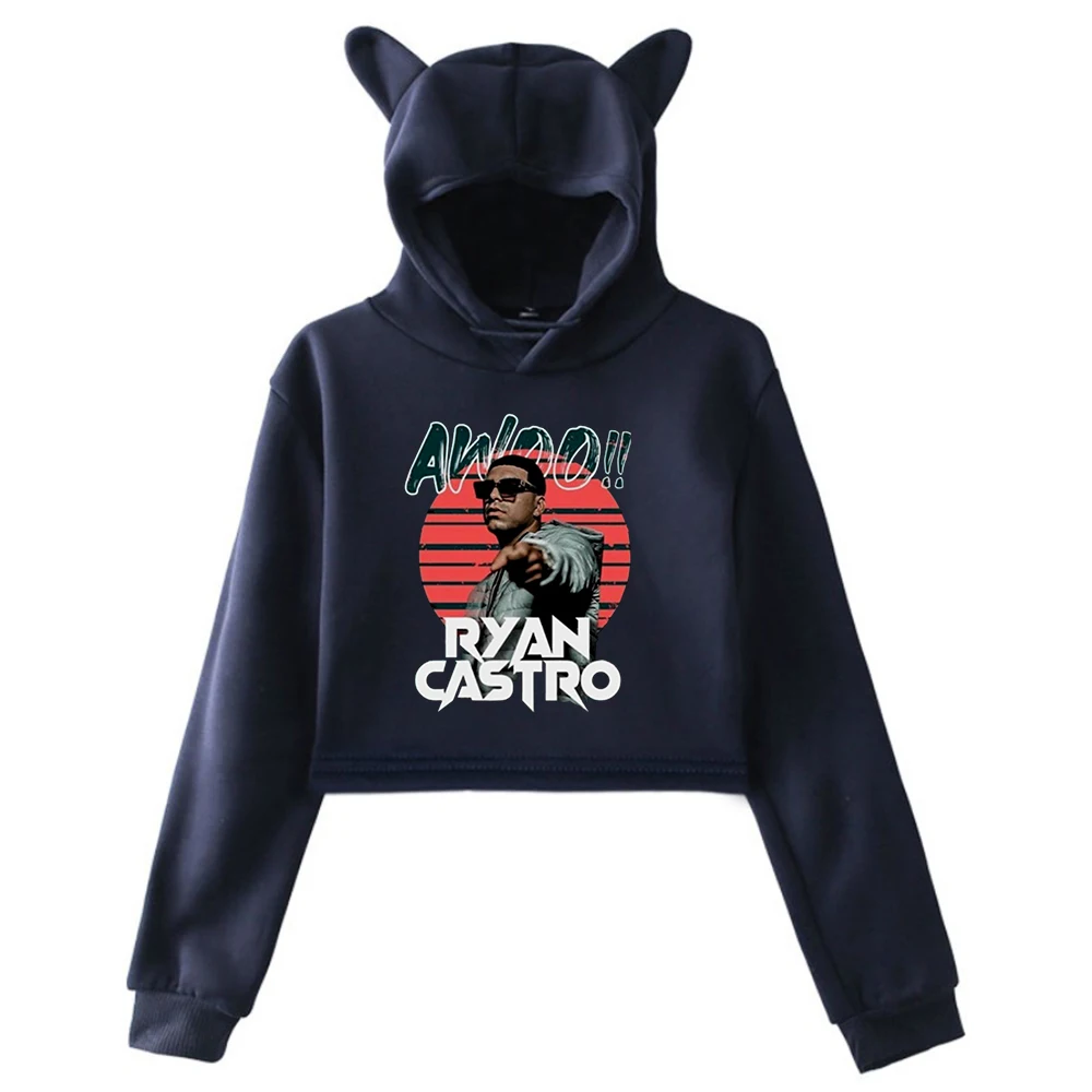 Ryan Castro Merch Pullover Cat Ears Felpa con cappuccio a maniche lunghe Felpa con ombelico Top corto femminile Abbigliamento da donna