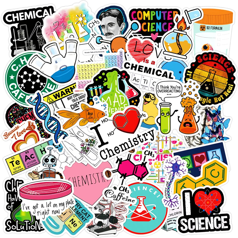 50pcs Science Laboratory Series Graffiti Stickers Suitable for Helmet Desktop Wall Decoration DIY Sticker Pack with Storage Box