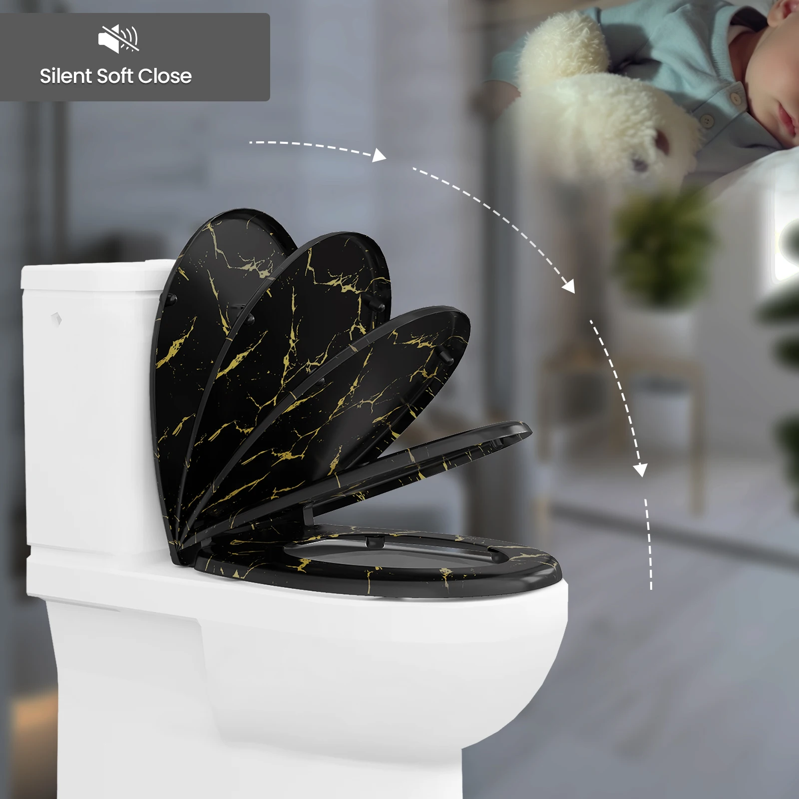 WOLTU 1 Stück WC-Toilettensitzabdeckung mit Soft-Close-Funktion, universeller Toilettendeckel, verdickter Ersatz, U-förmiges PP-Board für Badezimmerzubehör – Detail 9