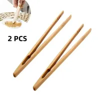 2PCS 18cm Natural Bamboo Wooden Food Toaster Tongs Tea Clip Tweezers For Toast Pickles Tea Cooking Kitchen Accessories