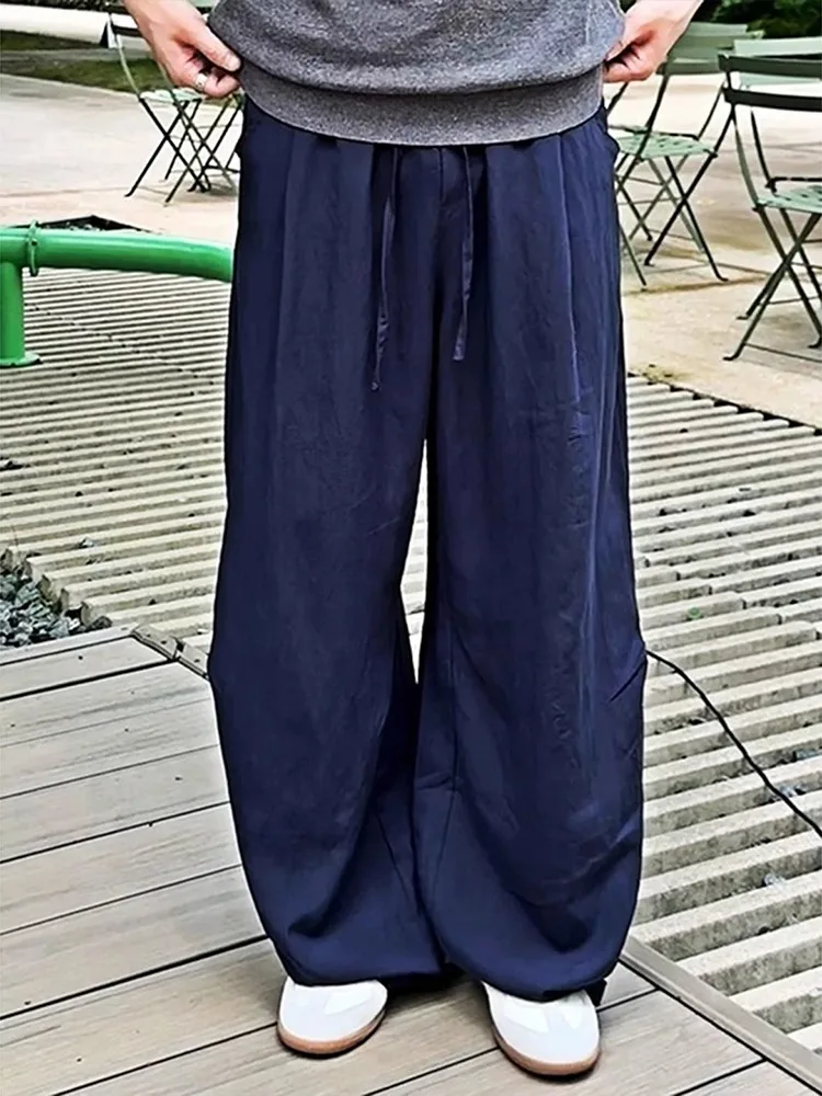 

Lightweight Loose Men's Casual Pants Linen Wide Leg Loose Fit Breathable Drapey Summer Leisure Trousers Straight Cut