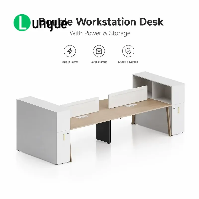 Modern Modular Office Workstation for 4 6 8 People with Power Outlets Privacy Partitions and Lockers Functional Desk
