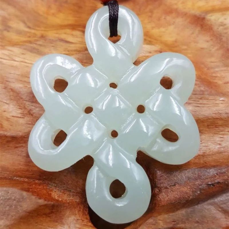 Hetian Chinese Knot Men's Women's Safe and Happy Ruyi Jade Pendant Car Hanging