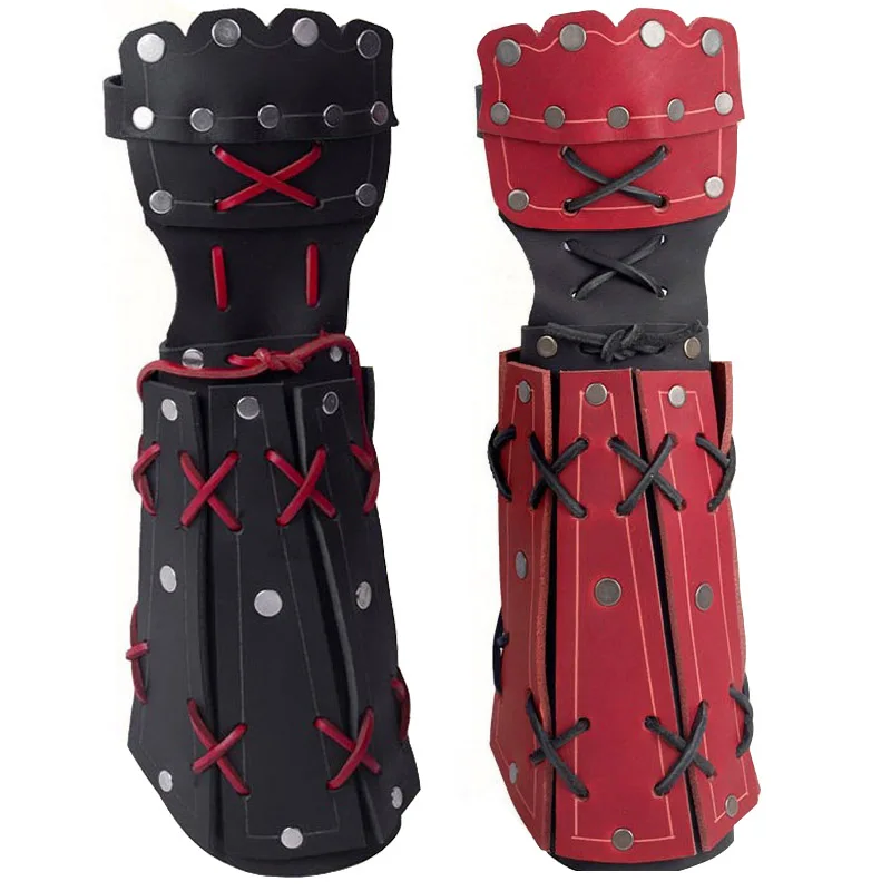 

Medieval Samurai Leather Men Cosplay Knight Gauntlet Lace Up Wristband Steampunk Accessories Vambraces homem de ferro