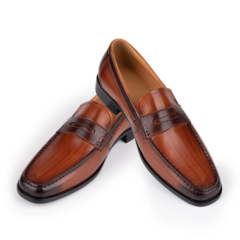 

Mens Casual Leather Shoes Comfortable High-end Hand Suture Fashion Slip-On Wedding Party Dress Loafers Men Leather Shoes Brown