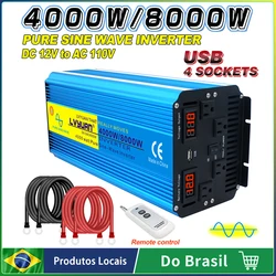 Inversor de onda senoidal pura, conversor portátil do banco de potência, transformador solar do carro, 12V, 24V, DC para AC 100V, 110V, 5000W, 8000W