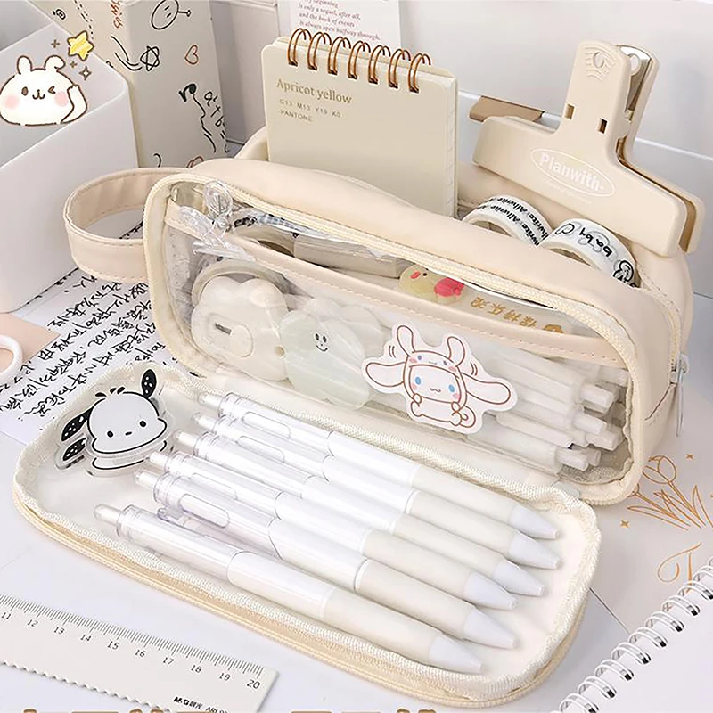 1PC PVC Large Capacity Pencil Pouch Clear Compartment Pen Case Multifunction School Office Supplies Student Stationery Kid Gift