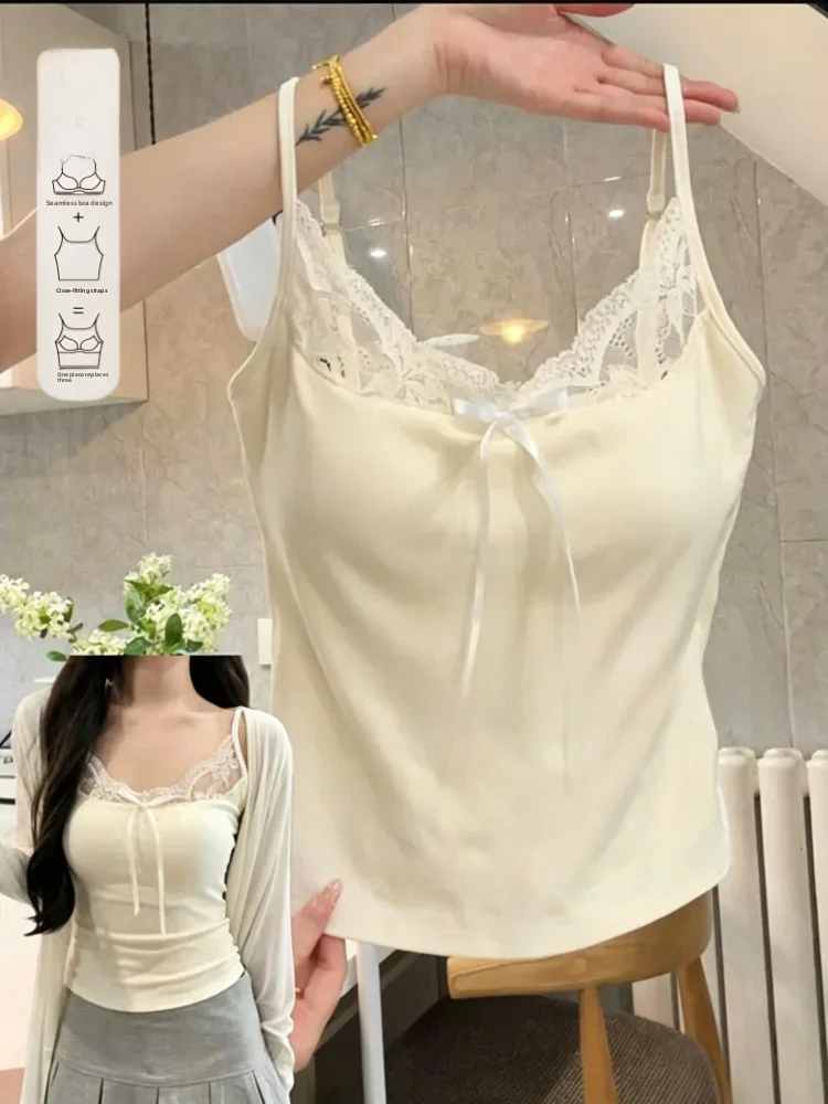 Lace Trim Camisole Tank Top Women's New Style plus Size Inner Wear Outer Wear Slim Fit Base Shirt Spring Summer Cotton 95%