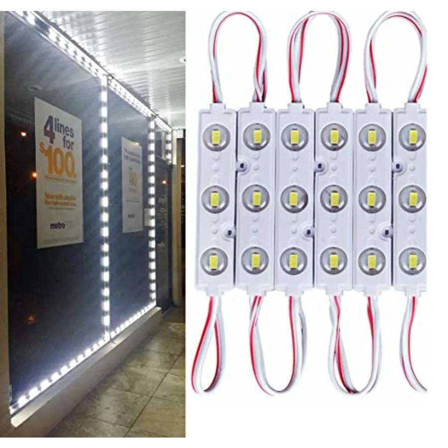 9.8 FT 5730 3 Led Module Light White Waterproof with Self-Adhesive Tape for Sign Lettering Storefront Window Exterior Light, On
