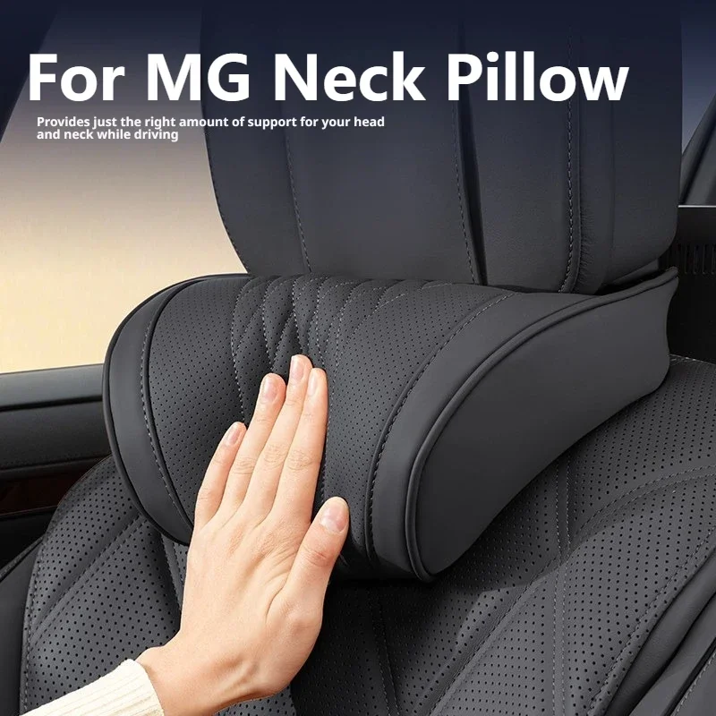 Luxury Soft Memory Foam Perforated Leather Car Headrest Pillow For MG Cyberster RX9 ONE MG5 MG7 HS ZS MG4 EV Car Waist Pillow