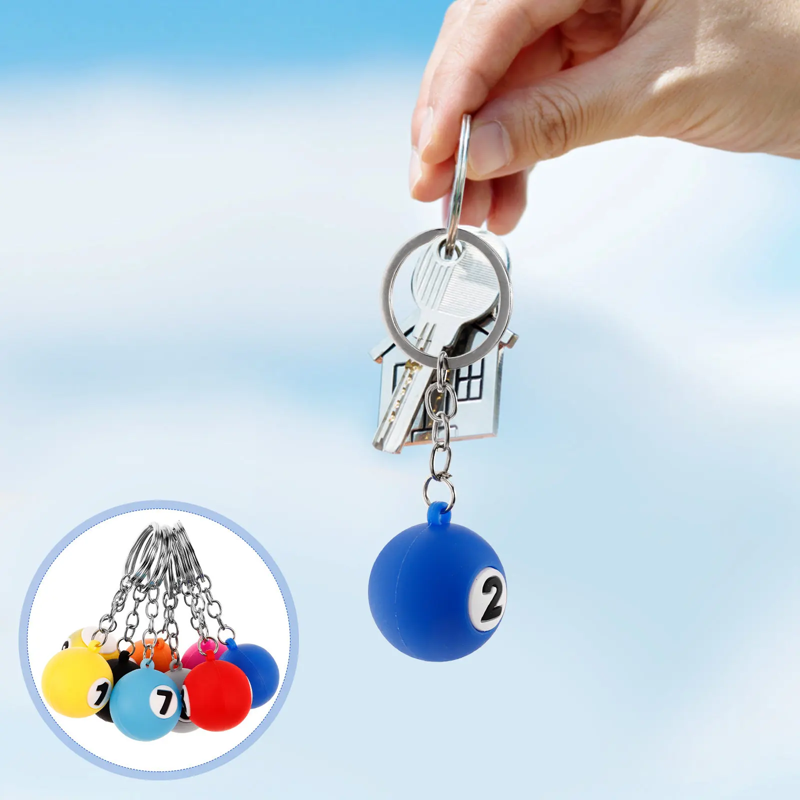 

9Pcs Small Billiards Keychains Pool Ball Design Lightweight Decorative Keychain for Daily Use Gifts Family Friends