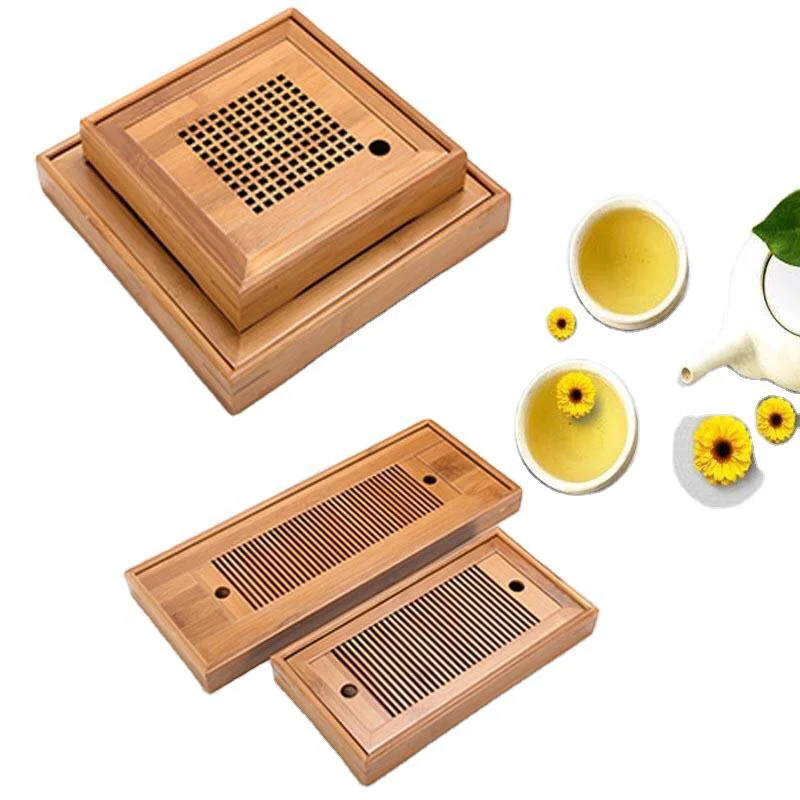 Chinese Bamboo Tea Tray Set Drainage Water Storage Kung Fu Tea Drawer Board Household Tea Board Tea Room Table 25*14*3.5cm