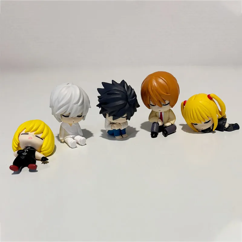 5-teiliges Set Death Note Nemurasetai Sleeping Team Mini-Chibi-Figuren Niedliche L Light Yagami Misa Mello Near Anime-Modell Ornament Geschenk – Detail 6